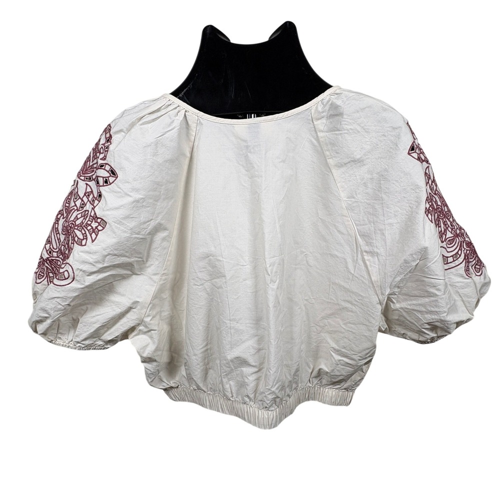Universal Thread White Cotton Embroidered Puff Sleeve Peasant Blouse Women's XL